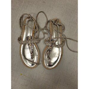 Jimmy Choo Snake Print & Metallic Espadrille Sandals Sz 37 Braided Lace-Up Boho
